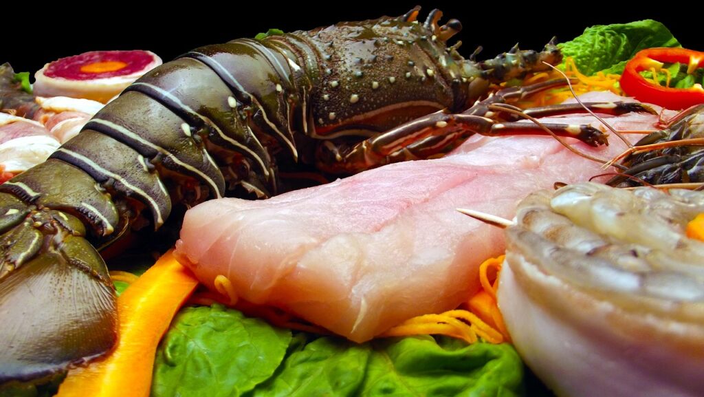lobster, fish, shrimp